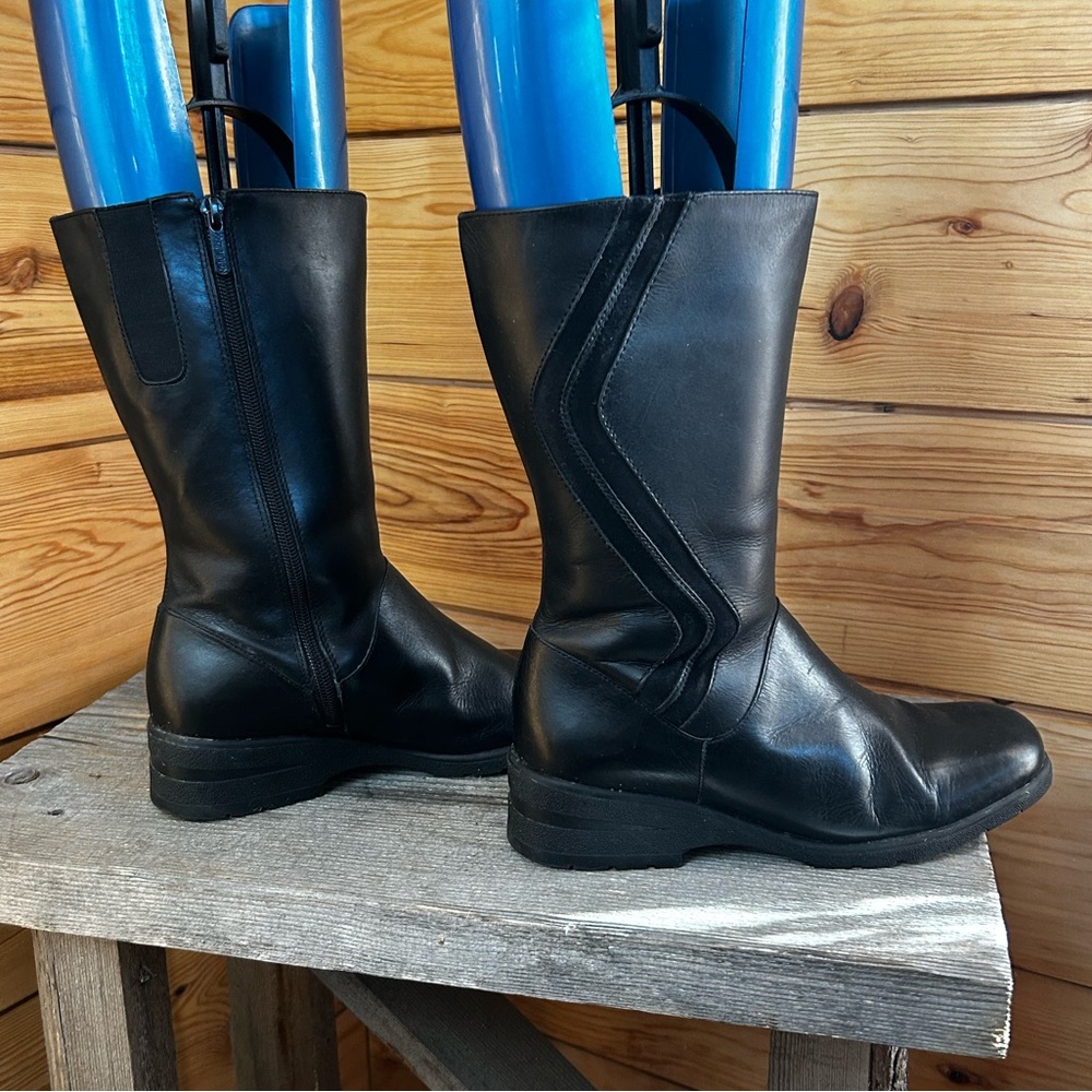 Naturalizer Black Leather Mid Calf Boots Lamb Wool Lining Retro 90s Moto Emo Got